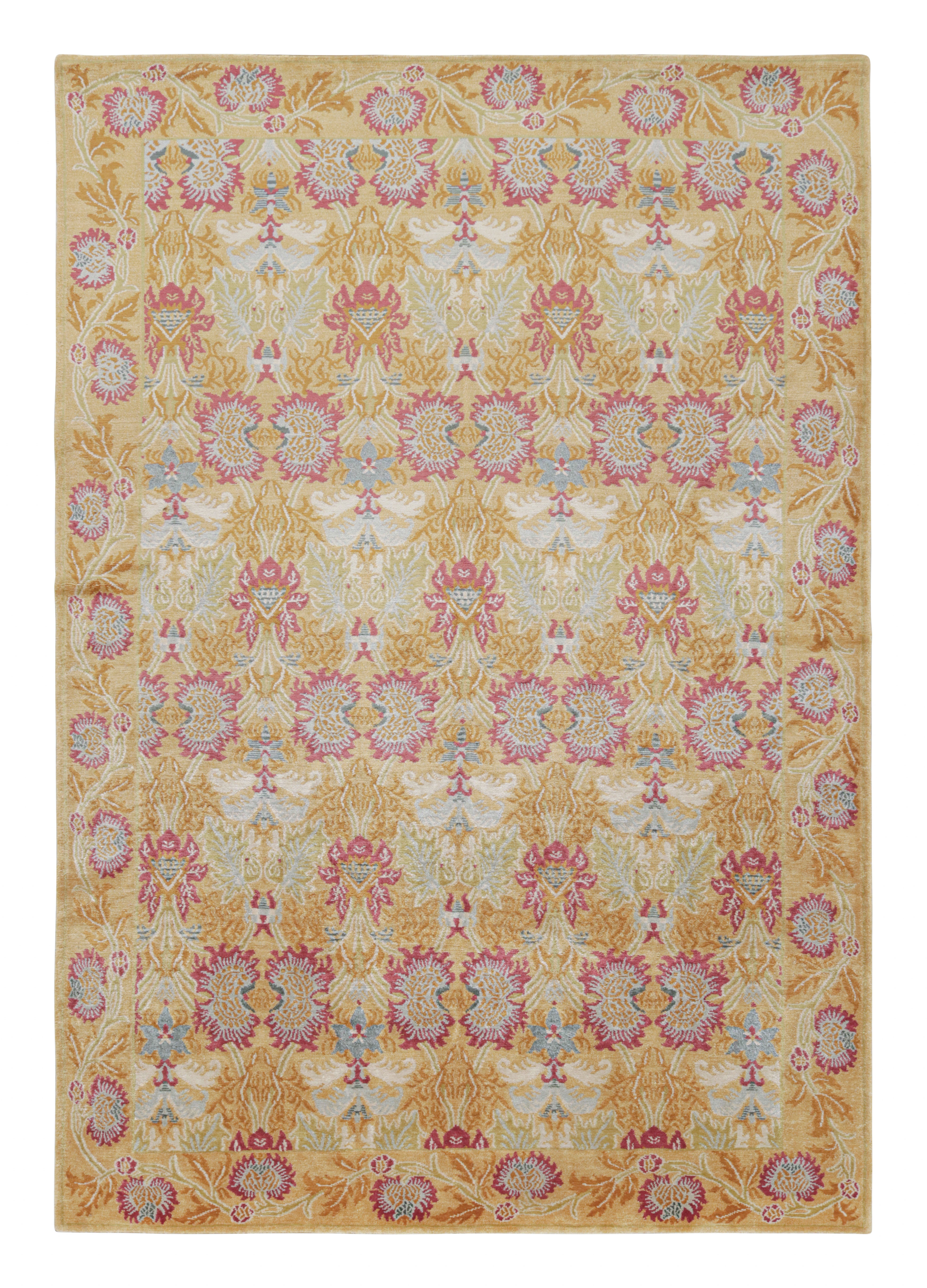Rug & Kilim's European Style Floral Rug in Gold and Red All-Over Pattern For Sale