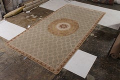 Rug & Kilim's Hand Knotted Aubusson Style Rug in Beige-Brown Medallion Pattern