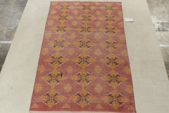 1960s Vintage Zeki Müren Rug in Pink, Gold Geometric Pattern by Rug & Kilim