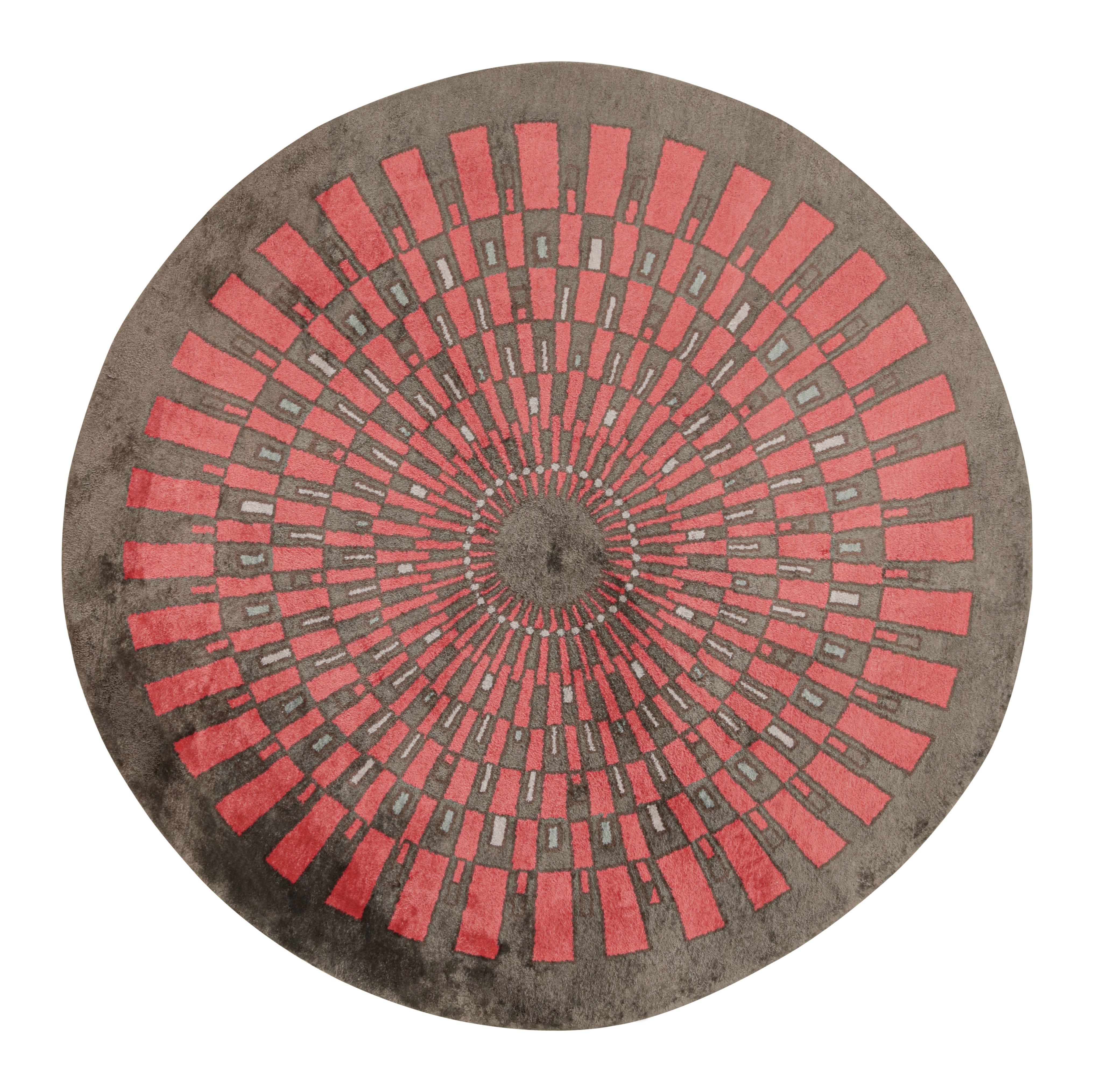 Rug & Kilim’s French Style Art Deco Circle Rug In Red And Gray Geometric Pattern