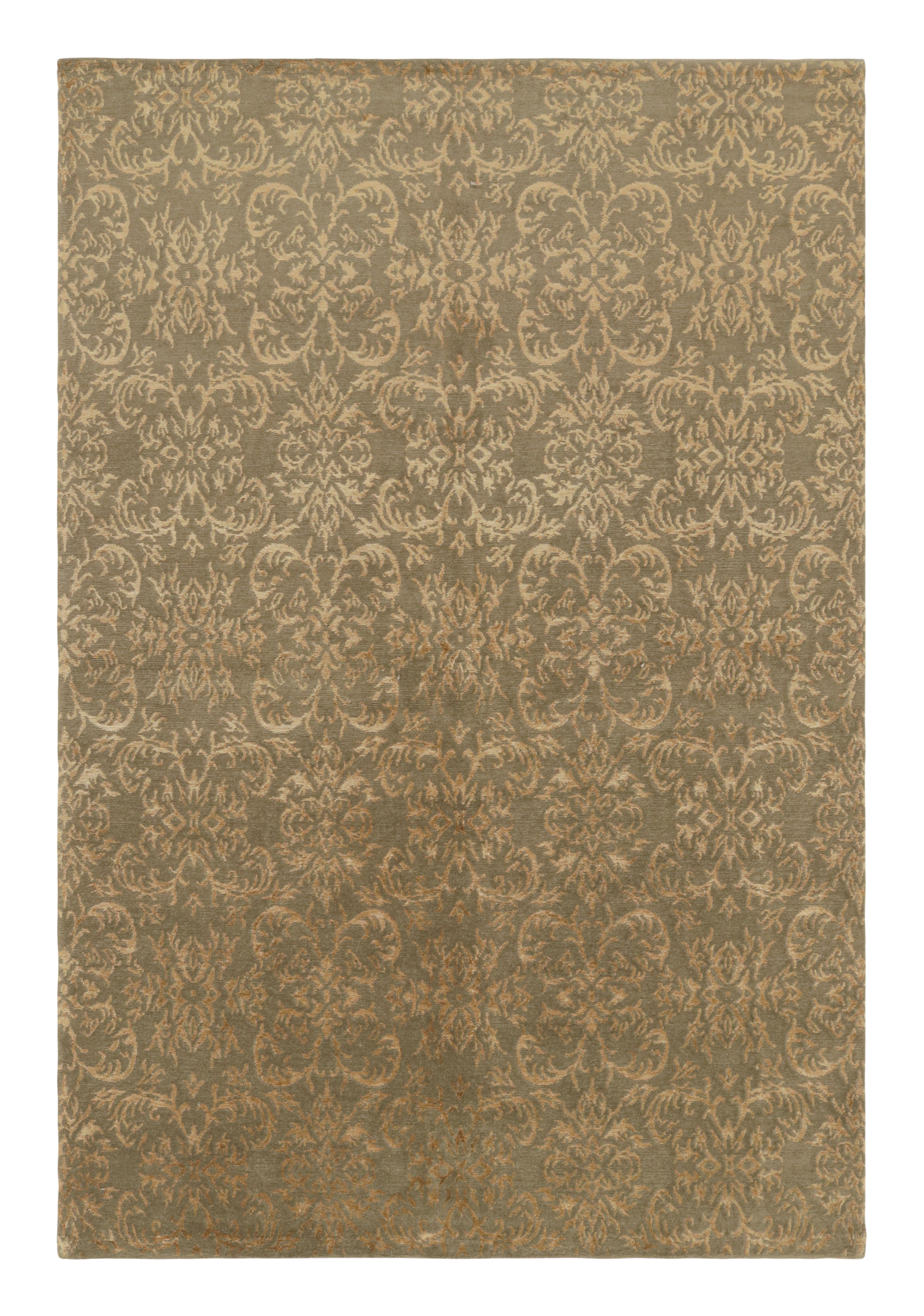 Rug & Kilim’s European Style Rug in Beige-Gold and Green Arabesque Pattern