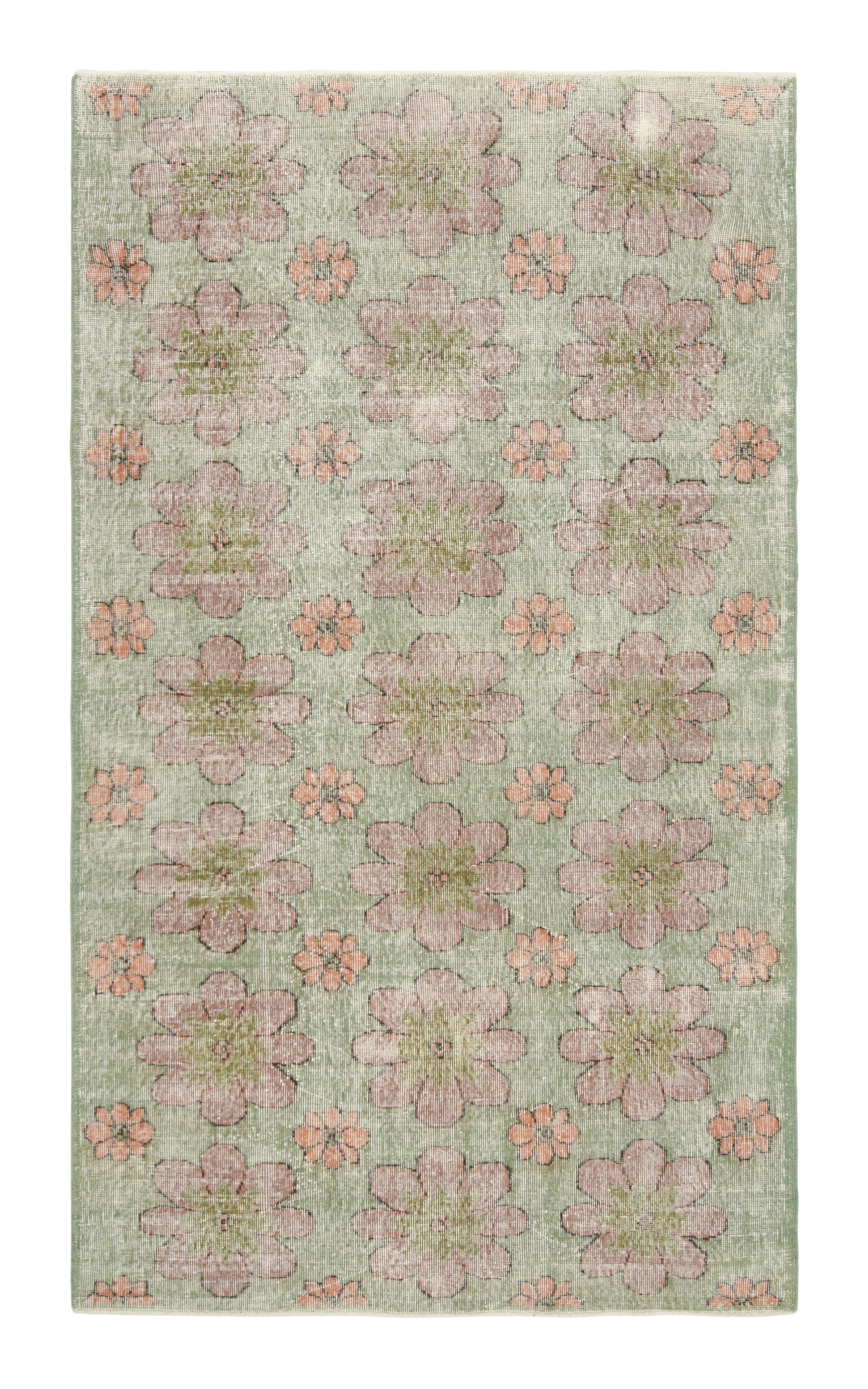 Alfombra anudada a mano de los años 60 con motivos florales verdes, de Rug & Kilim