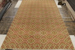 Rug & Kilim's Vintage Spanish Needlepoint Rug in Green, Red Geometric Pattern