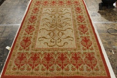 Antique Art Nouveau Rug in Red, Green, Brown Floral Pattern by Rug & Kilim
