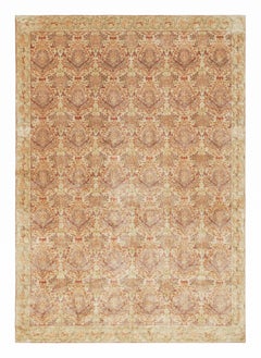 Rug & Kilim's Spanish European Style Rug in Gold, Green, Maroon Floral Pattern
