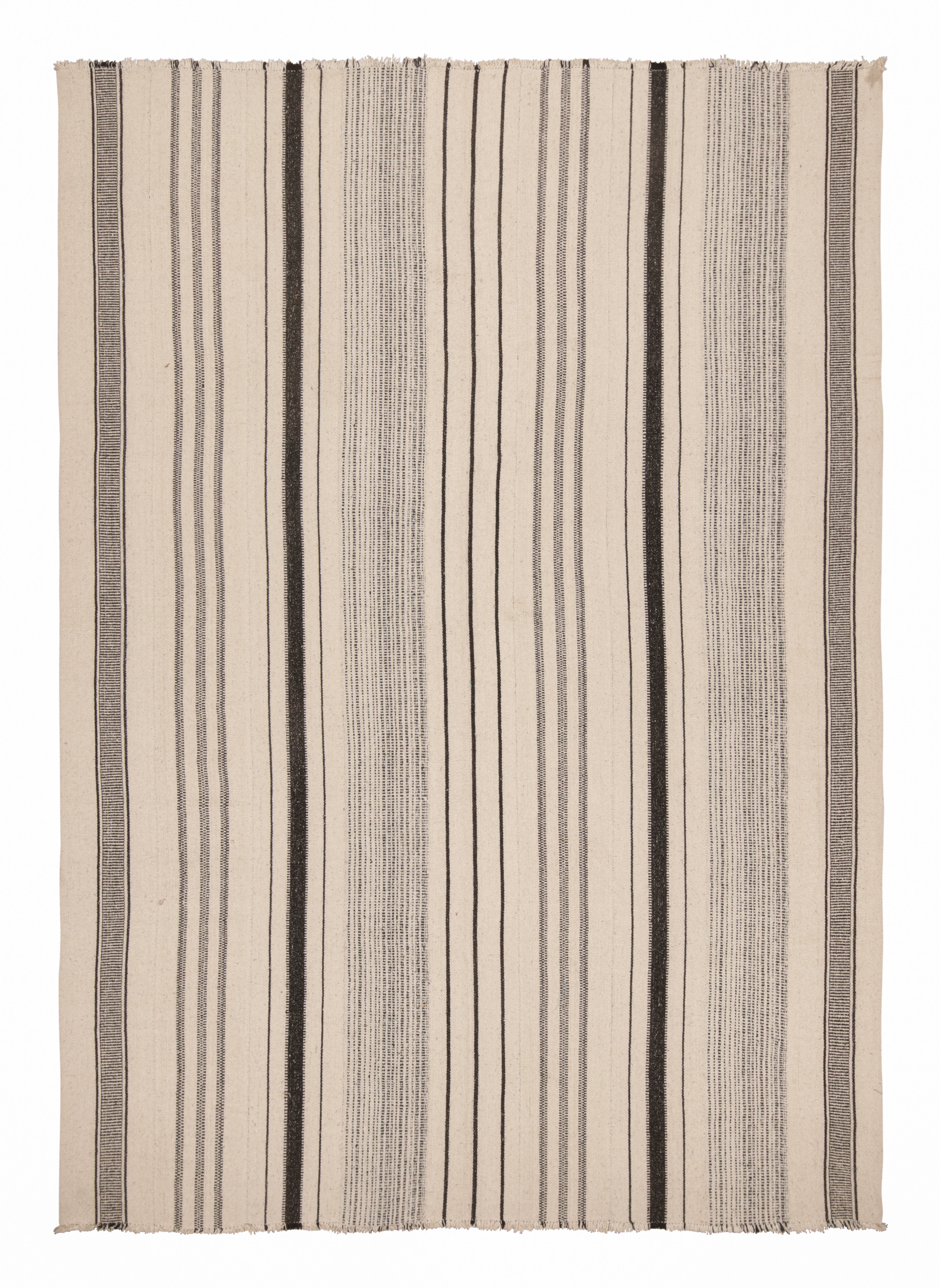 Vintage Turkish Kilim Rug in Black & White Striped Pattern by Rug & Kilim