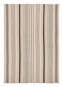 Vintage Turkish Kilim Rug in Black & White Striped Pattern by Rug & Kilim