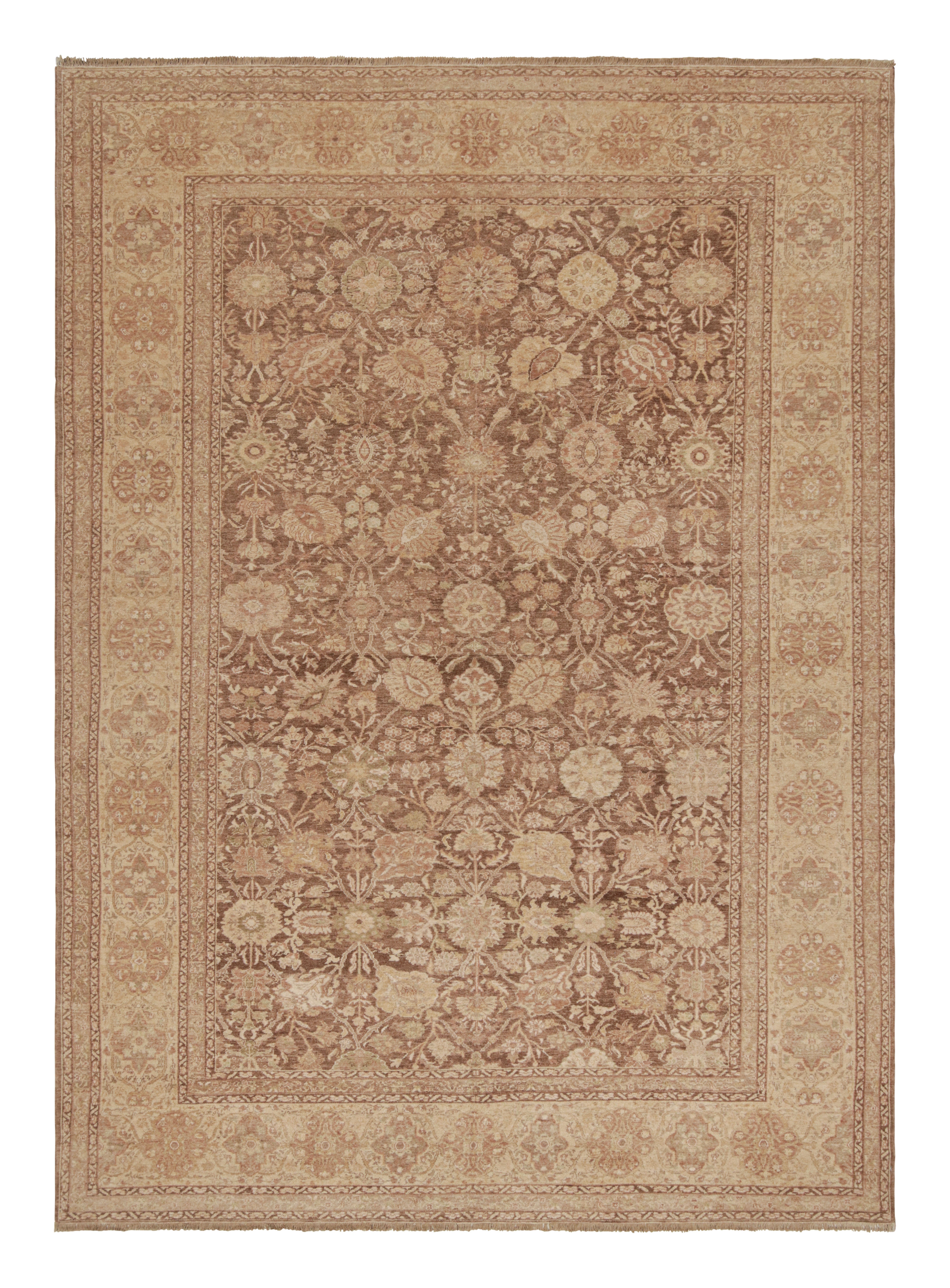 Rug & Kilim's Sultanabad Antique Style Rug in Brown, Golden Floral Pattern
