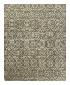 Tapis & Kilim's - Tapis en laine et soie à motifs géométriques floraux verts et beiges-dorés personnalisés