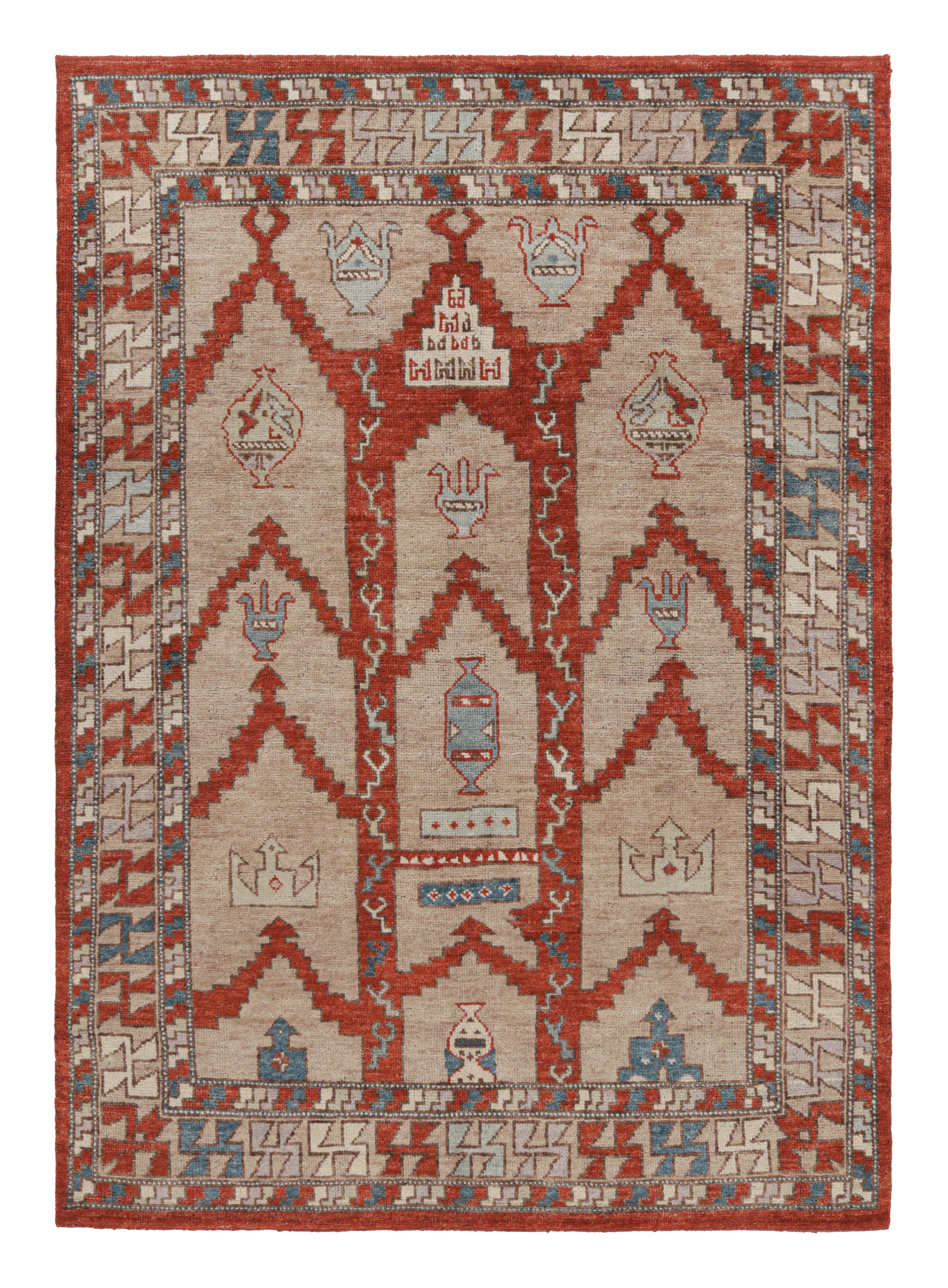 Rug & Kilim’s Tribal Style Rug in Red and Beige-Brown All over Geometric Pattern For Sale