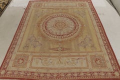Rug & Kilim's Aubusson Style Flatweave Rug in Beige-Brown, Red Floral Medallion