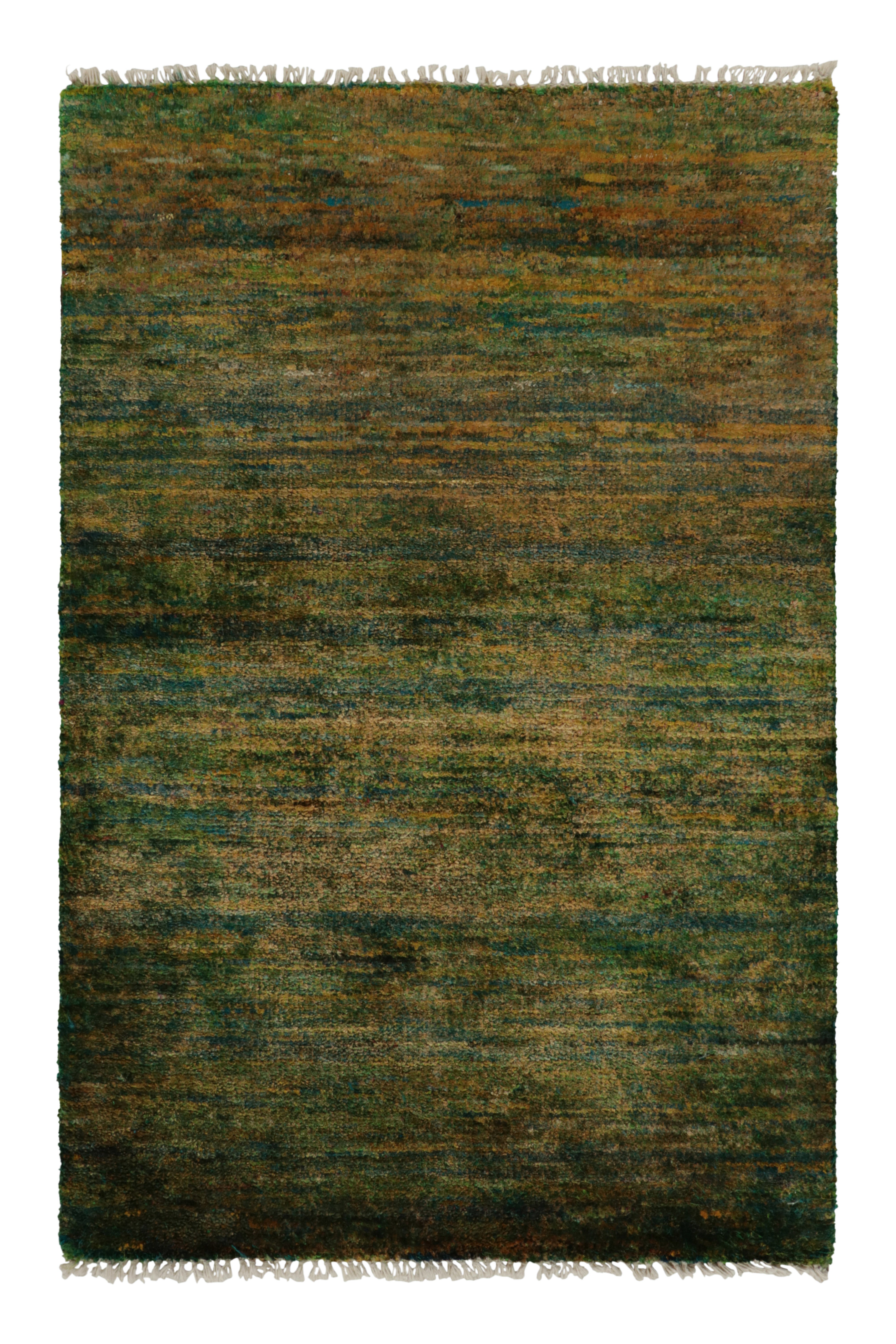 Rug & Kilim's Hand-Knotted Contemporary Rug in Straited Green & Gold
