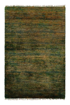 Rug & Kilim's Hand-Knotted Contemporary Rug in Straited Green & Gold