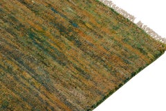 Rug & Kilim's Hand-Knotted Contemporary Rug in Straited Green & Gold
