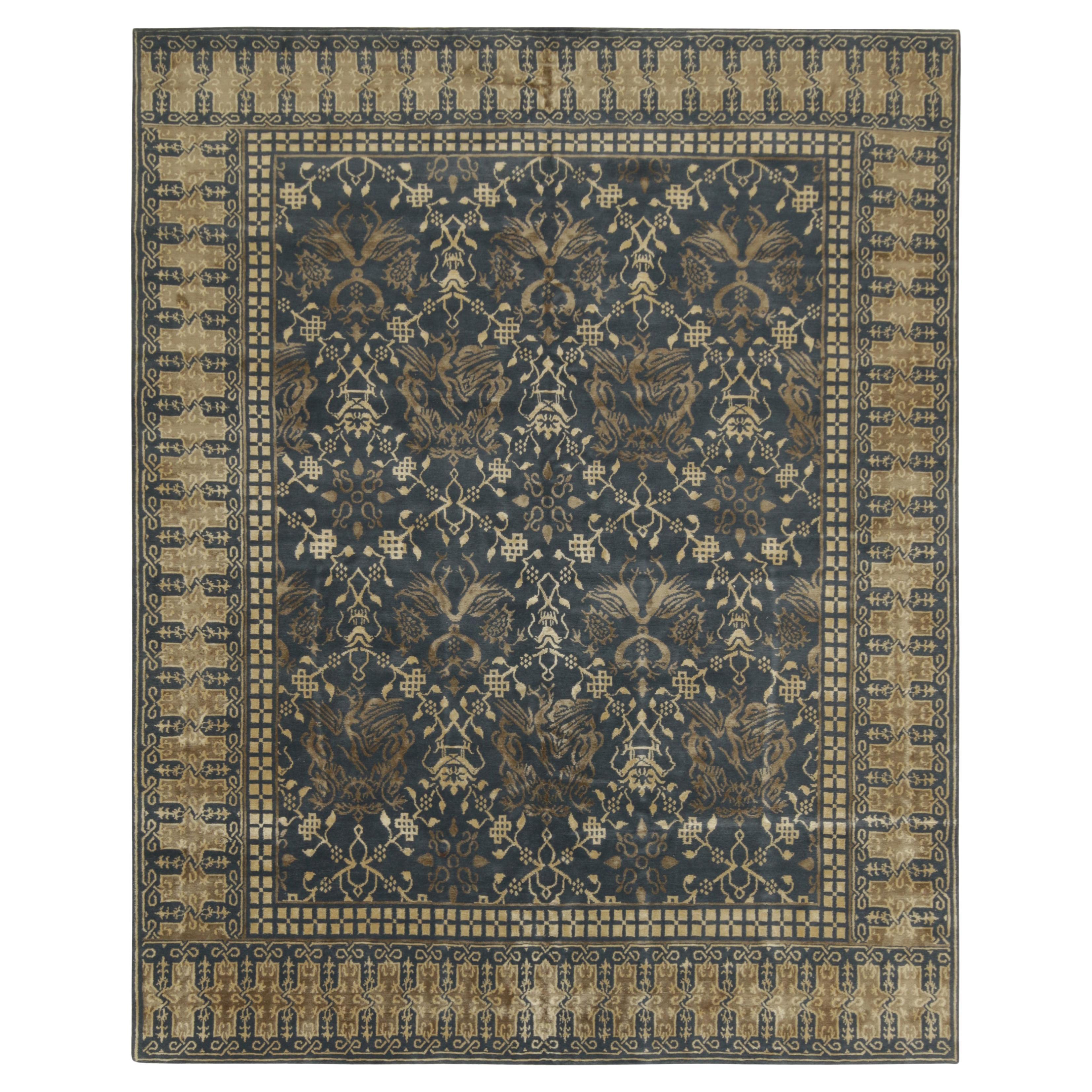 Rug & Kilim’s European style Pictorial rug in Blue with Gold Dragon Patterns For Sale