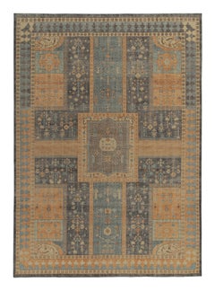 Tapis &amp;amp;amp;amp; Kilims Tapis persan vieilli de style en mauvais état à motif de jardin bleu et orange