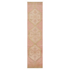 Vintage 1950s Mid-Century Kilim Pink Runner Beige Geometric by Rug & Kilim