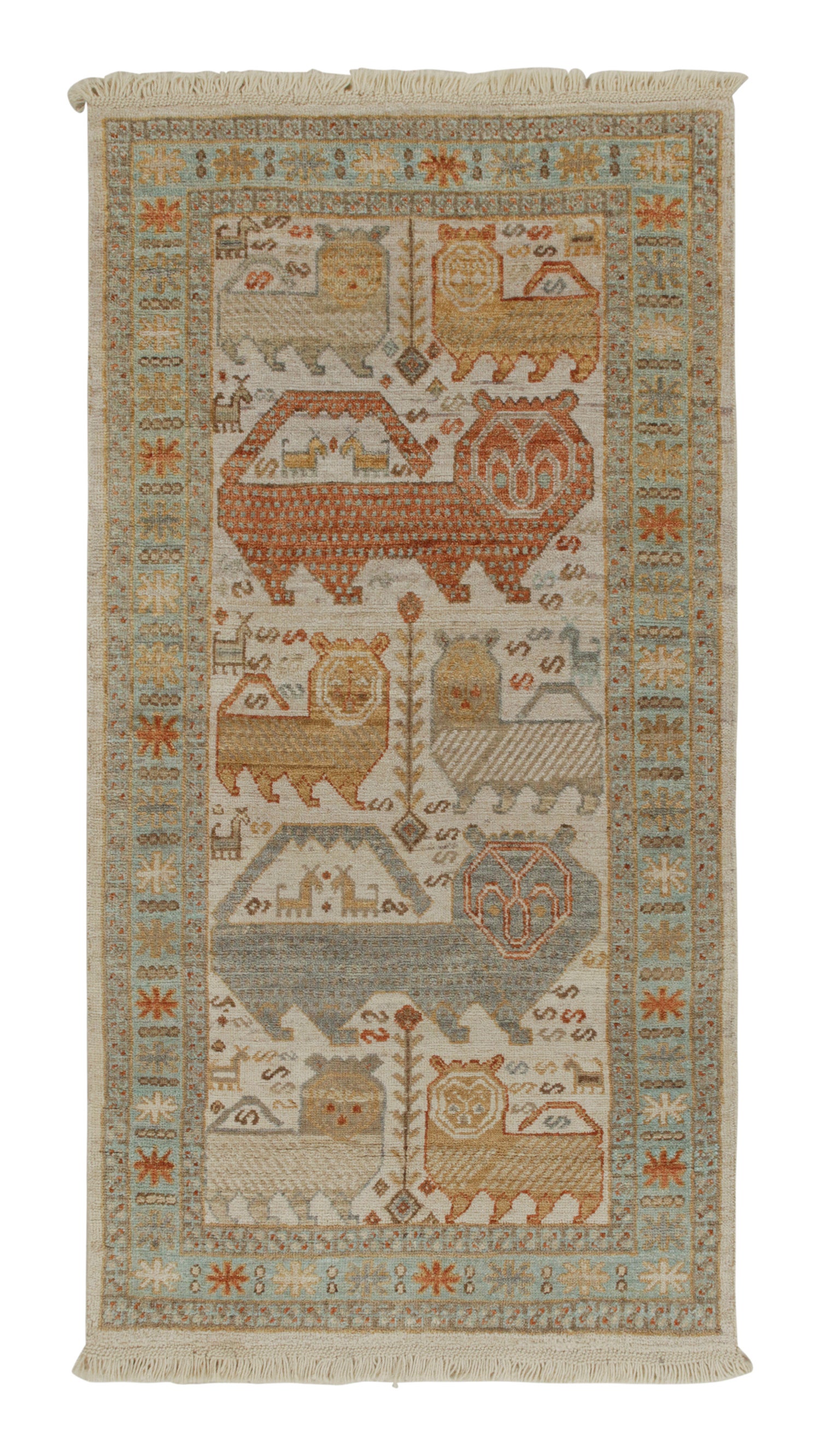  Rug & Kilim’s Tribal style runner in Beige-Brown, Blue and Red Pictorials For Sale