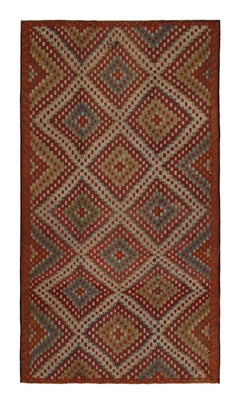Vintage Chaput Style Kilim in Red Diamonds Blue and Green Accents by Rug & Kilim