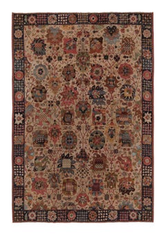 Antique Hand-Hooked Rug in Brown Red and Green Floral Patterns by Rug & Kilim