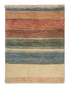 Retro Gabbeh Tribal Rug in Beige-Brown with Striped Pattern by Rug & Kilim