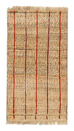 Retro Gabbeh Tribal Rug in Beige- Red Stripes and Colorful Dots by Rug & Kilim