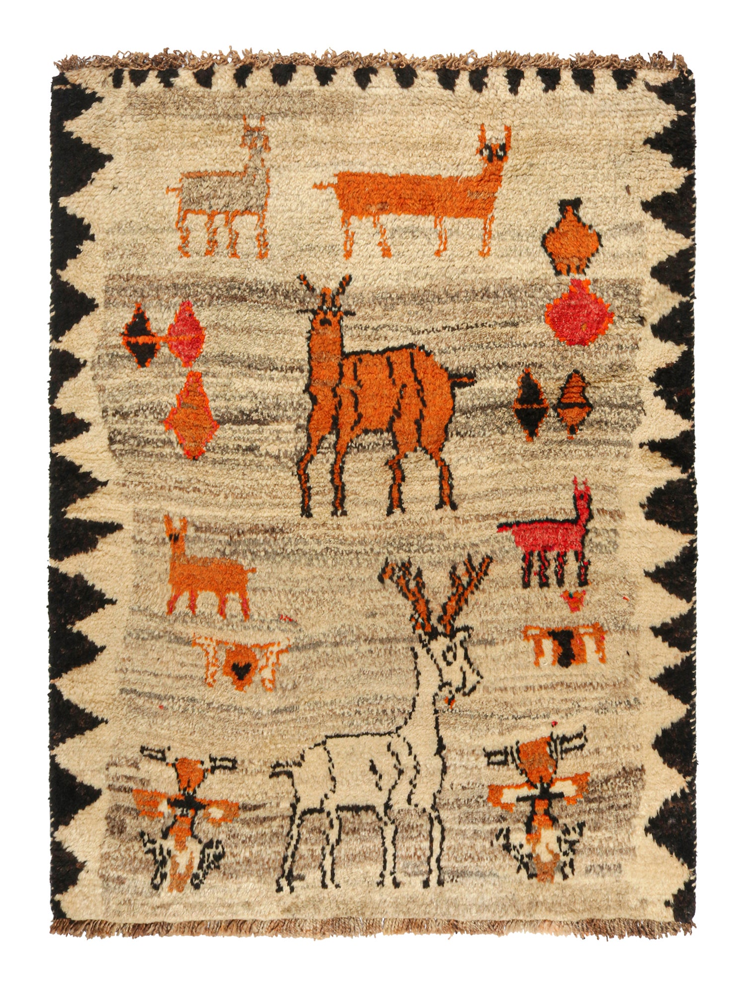 Rare Vintage Gabbeh Tribal Rug in Beige Pictorial Patterns by Rug & Kilim For Sale