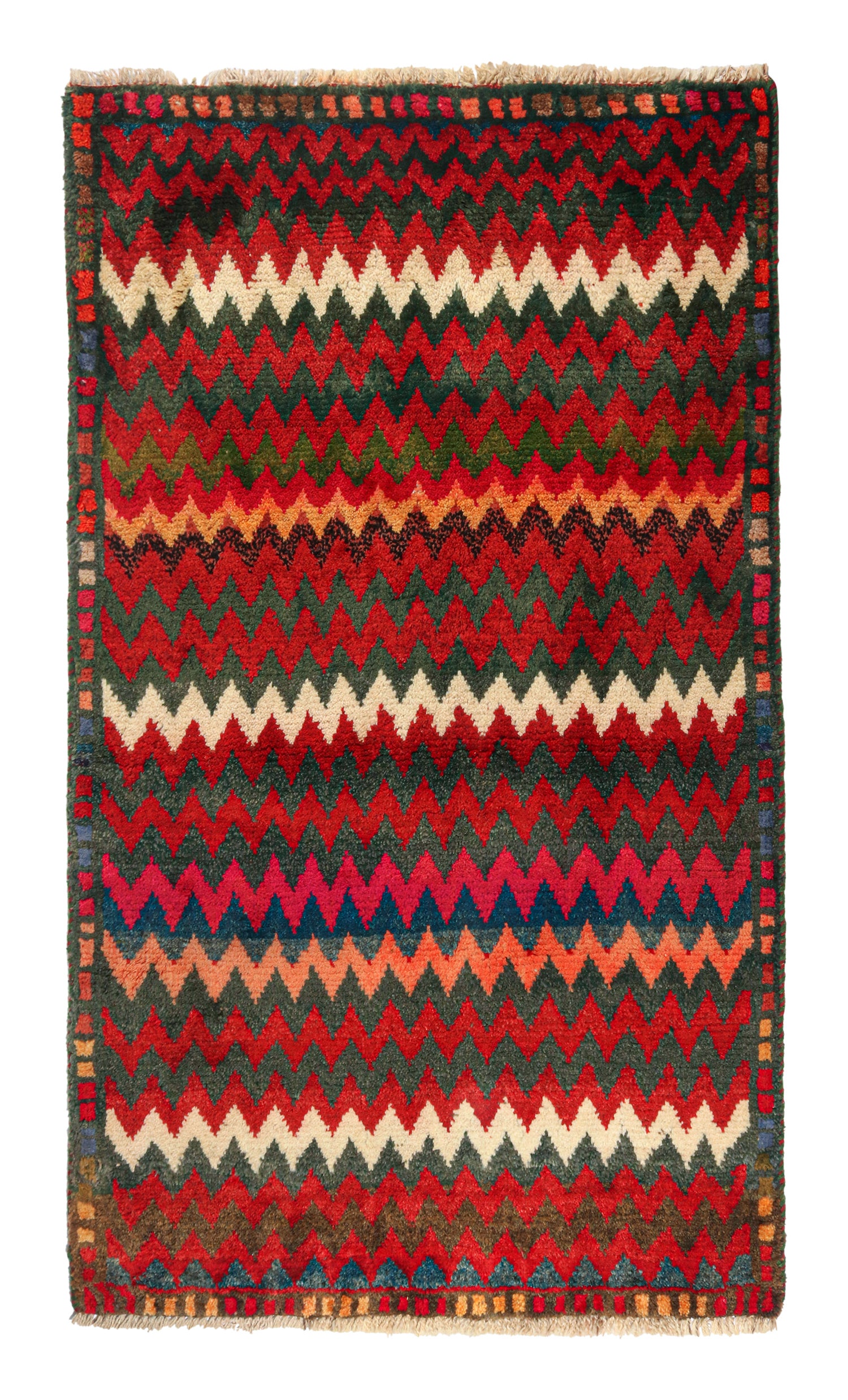 Vintage Gabbeh Persian Tribal Rug in Vibrant Chevron Patterns by Rug & Kilim For Sale