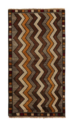 Vintage Gabbeh Tribal runner in Gray with Brown, Chevron Pattern by Rug & Kilim