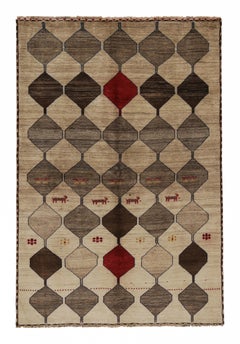 Vintage Gabbeh Tribal Rug in Beige-Brown, Gray and Red Accents by Rug & Kilim