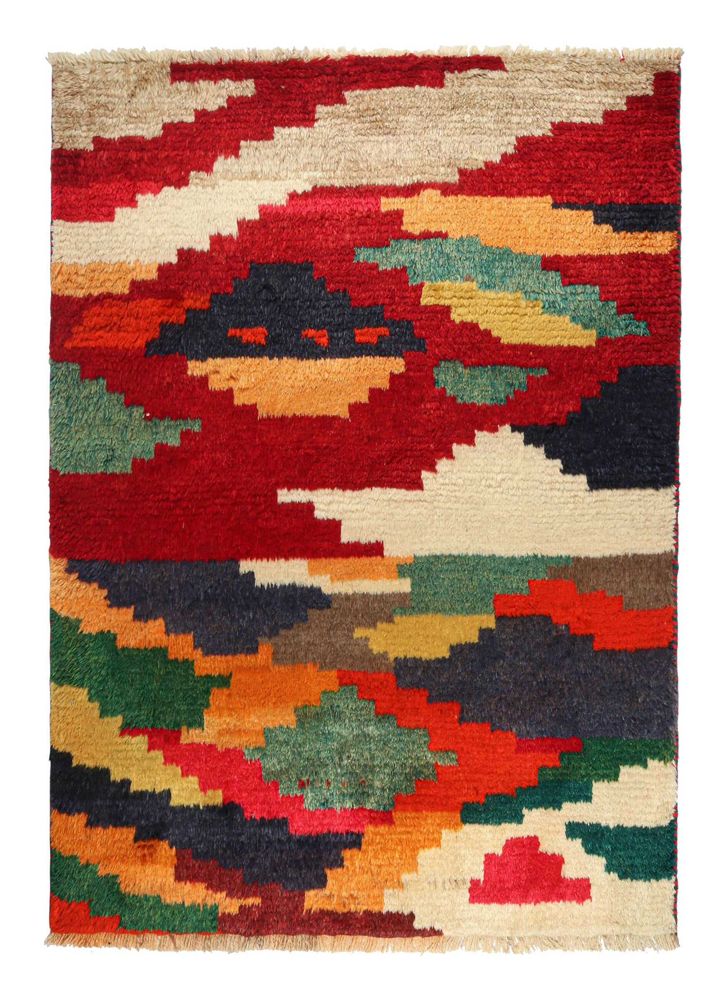 Vintage Gabbeh Persian Tribal Rug in Vibrant Geometric Patterns by Rug & Kilim For Sale