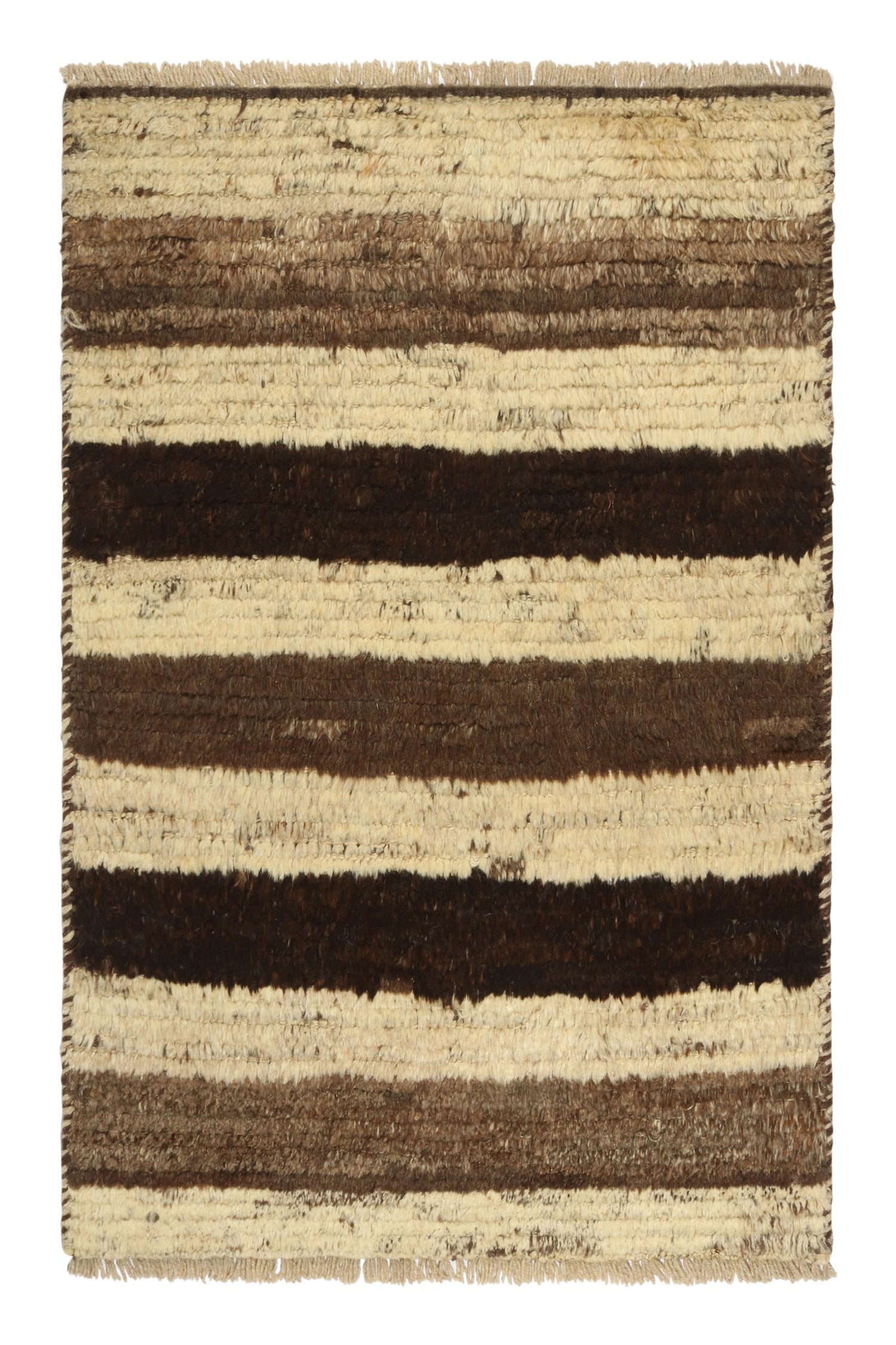 Vintage Gabbeh Tribal Rug in Beige and Brown Stripes by Rug & Kilim For Sale