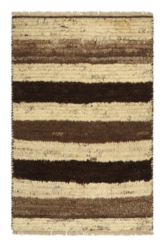 Used Gabbeh Tribal Rug in Beige and Brown Stripes by Rug & Kilim