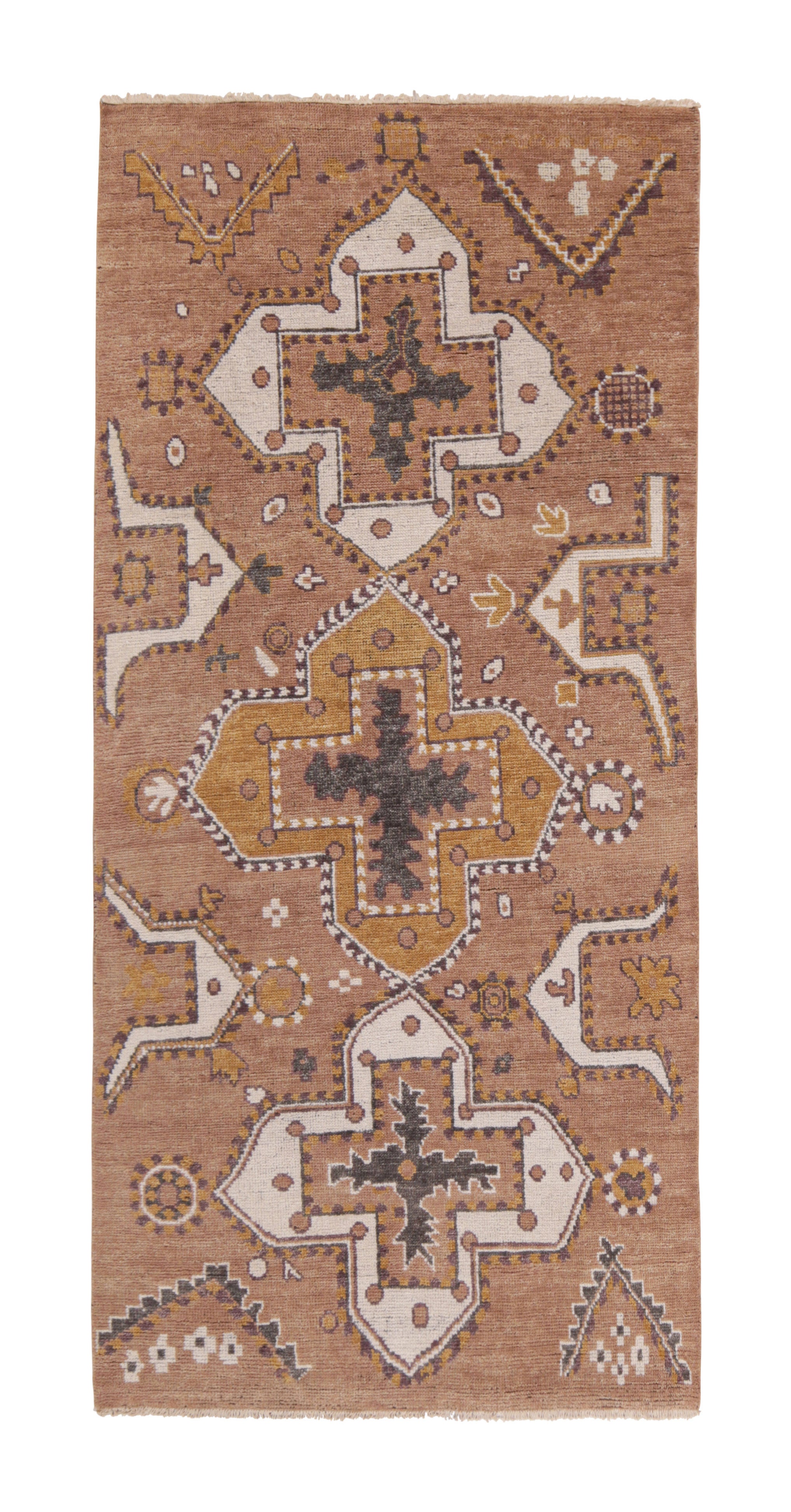 Rug & Kilim’s Tribal Style Rug in Rust with Gold and White Medallion Patterns For Sale