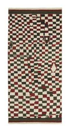 Rug & Kilim’s Moroccan Style Rug in White, Red and Brown Checkered Pattern