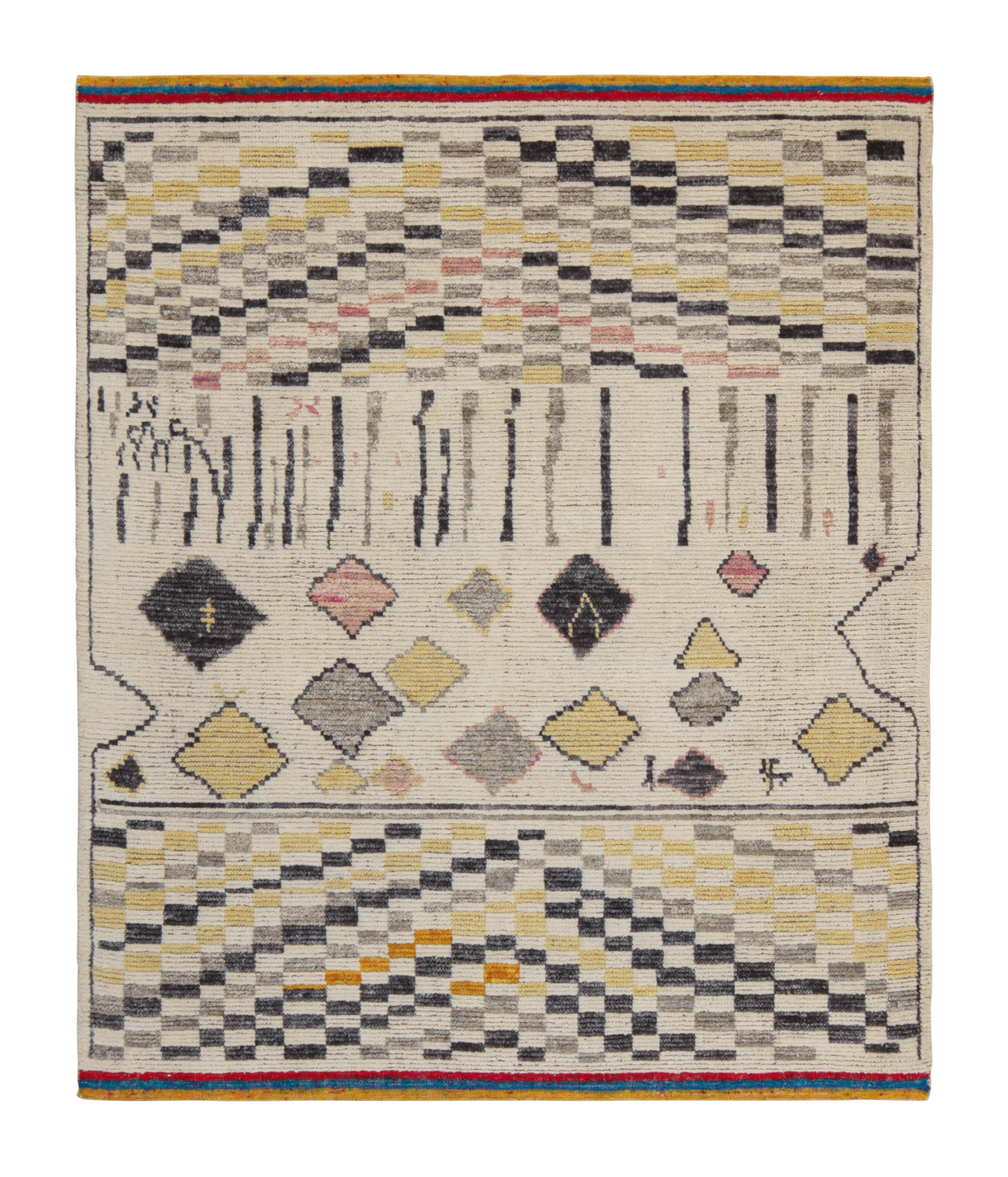 Rug & Kilim’s Moroccan Style Rug in White, Gold and Grey Geometric Pattern For Sale