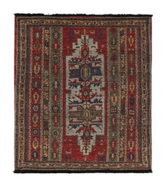 Rug & Kilim’s Tribal Style Rug in Red, Green and Blue Geometric Patterns