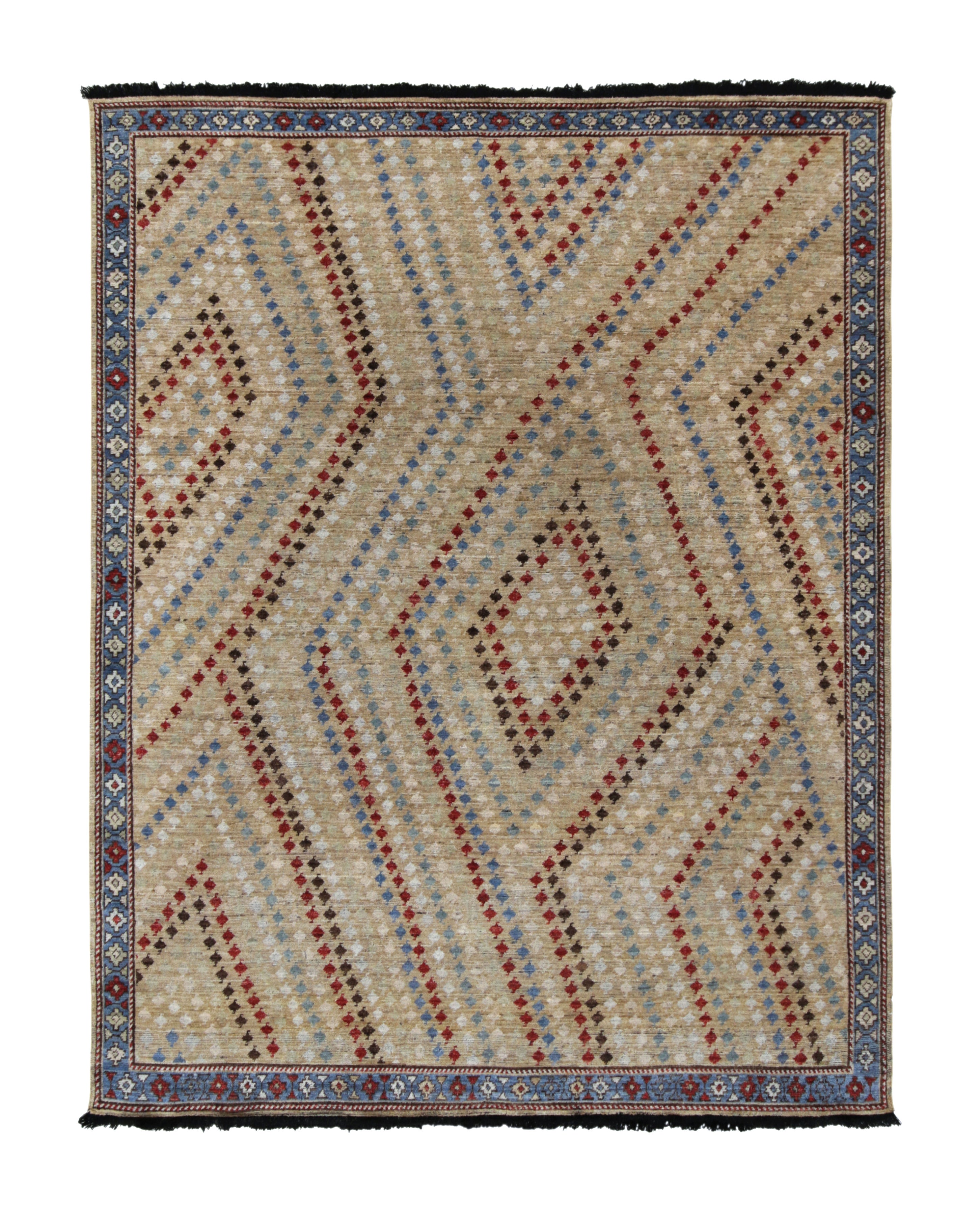 Rug & Kilim’s Tribal Style rug in Beige with Red, Blue & White Geometric Pattern For Sale