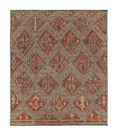 Tapis et tapis de style marocain de Kilim à motif géométrique rouge rouille et vert
