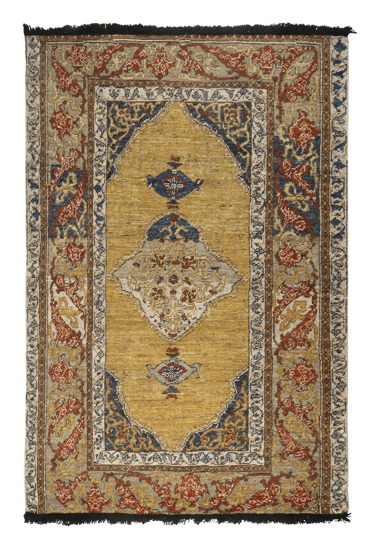 Rug & Kilim’s Classic Style Rug in Gold Medallion Style with Red Floral Patterns For Sale