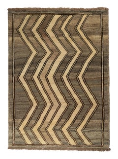 Vintage Gabbeh Rug in Gray and Beige-Brown Chevron Patterns by Rug & Kilim