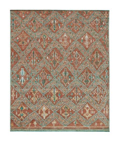 Teppich und Kelim-Teppich im marokkanischen Stil in Rostrot und Grün mit geometrischem Muster