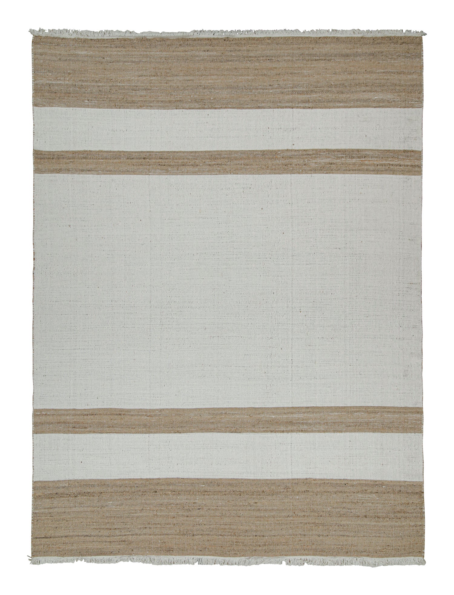 Tejido plano de yute contemporáneo de Rug & Kilim en rayas blancas y beige-marrón