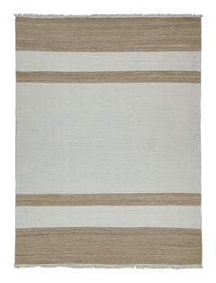 Tejido plano de yute contemporáneo de Rug & Kilim en rayas blancas y beige-marrón