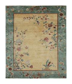 Rug & Kilim’s Chinese Style Art Deco Rug in Gold with Multicolor Floral Patterns