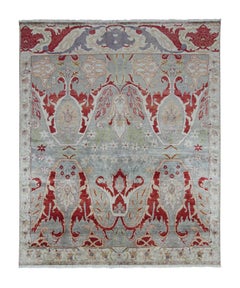 Rug & Kilim’s Classic Style Rug with Red, Blue and Grey Floral Patterns