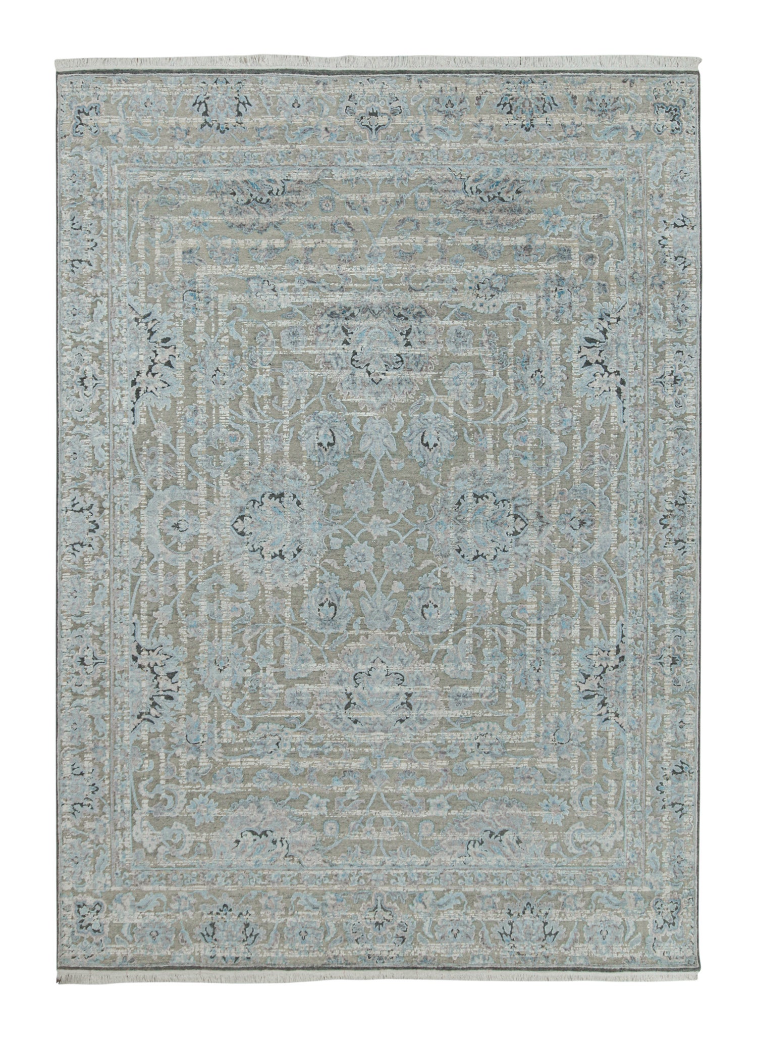 Rug & Kilim's Modern Classics Teppich in Grau mit blauen Blumenmustern im Angebot