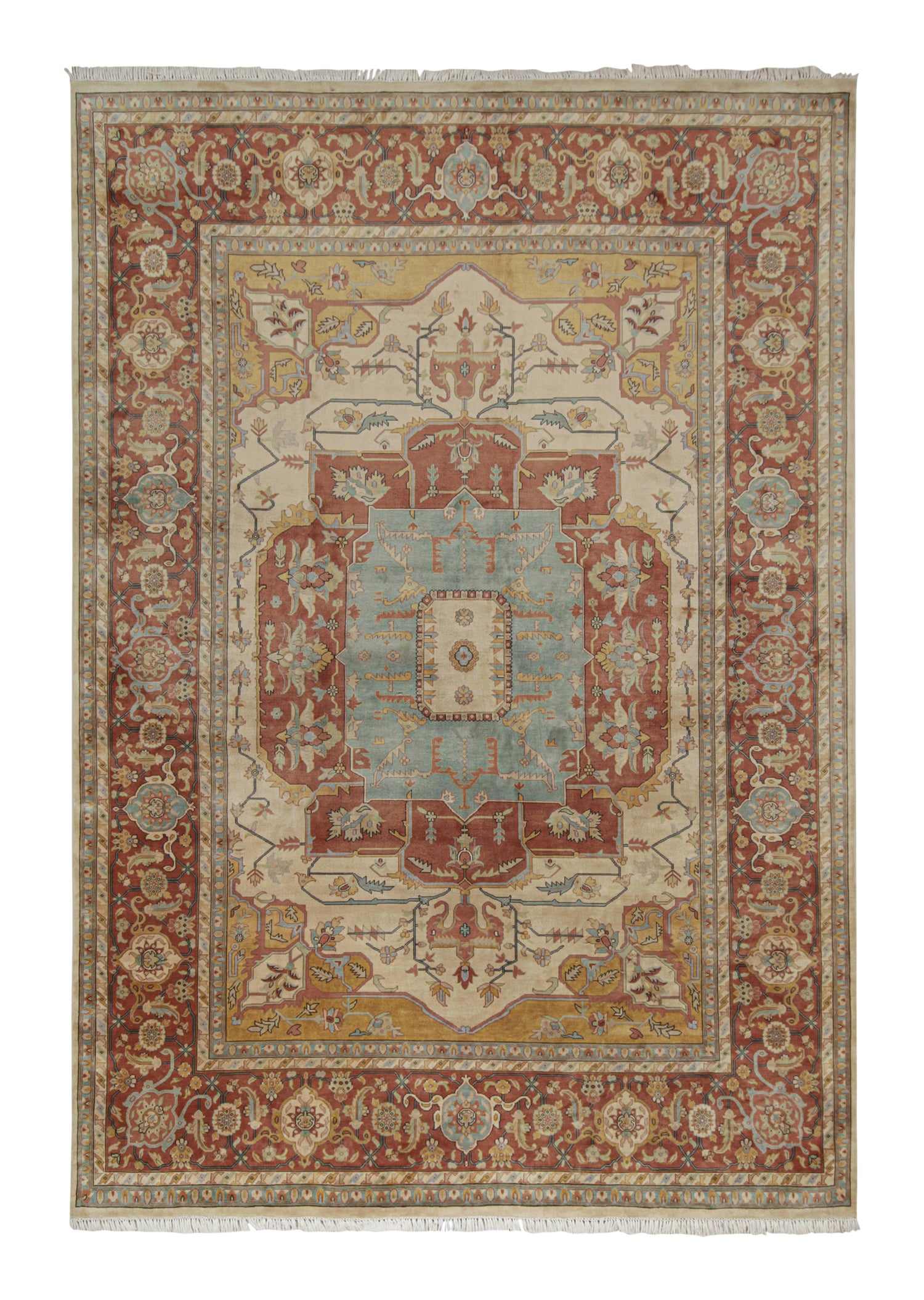 Rug & Kilim’s Classic Style Rug with Red and Gold with Blue Medallion Pattern For Sale