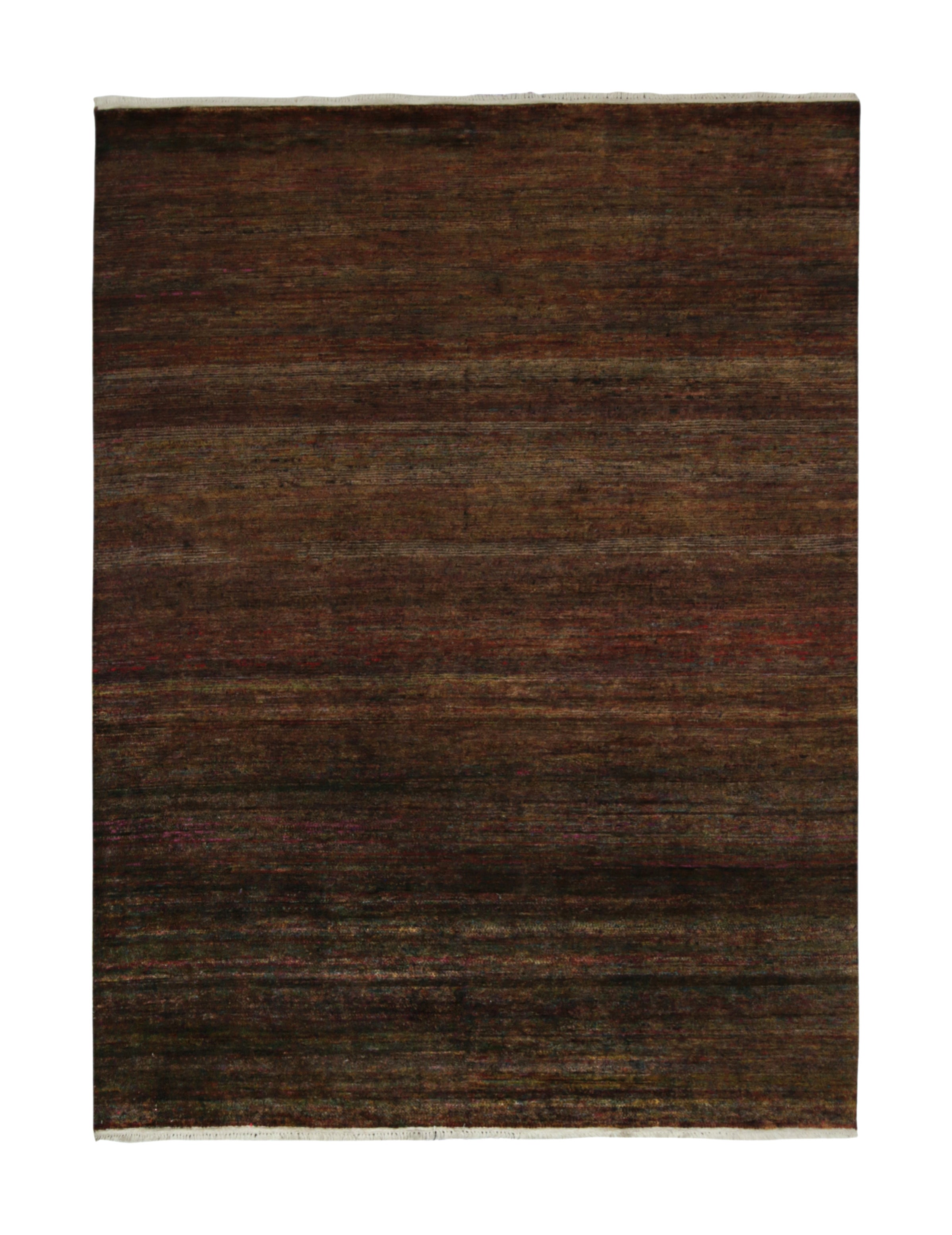 Tapis contemporain Kilim & Tapis brun clair avec des nuances noires striées