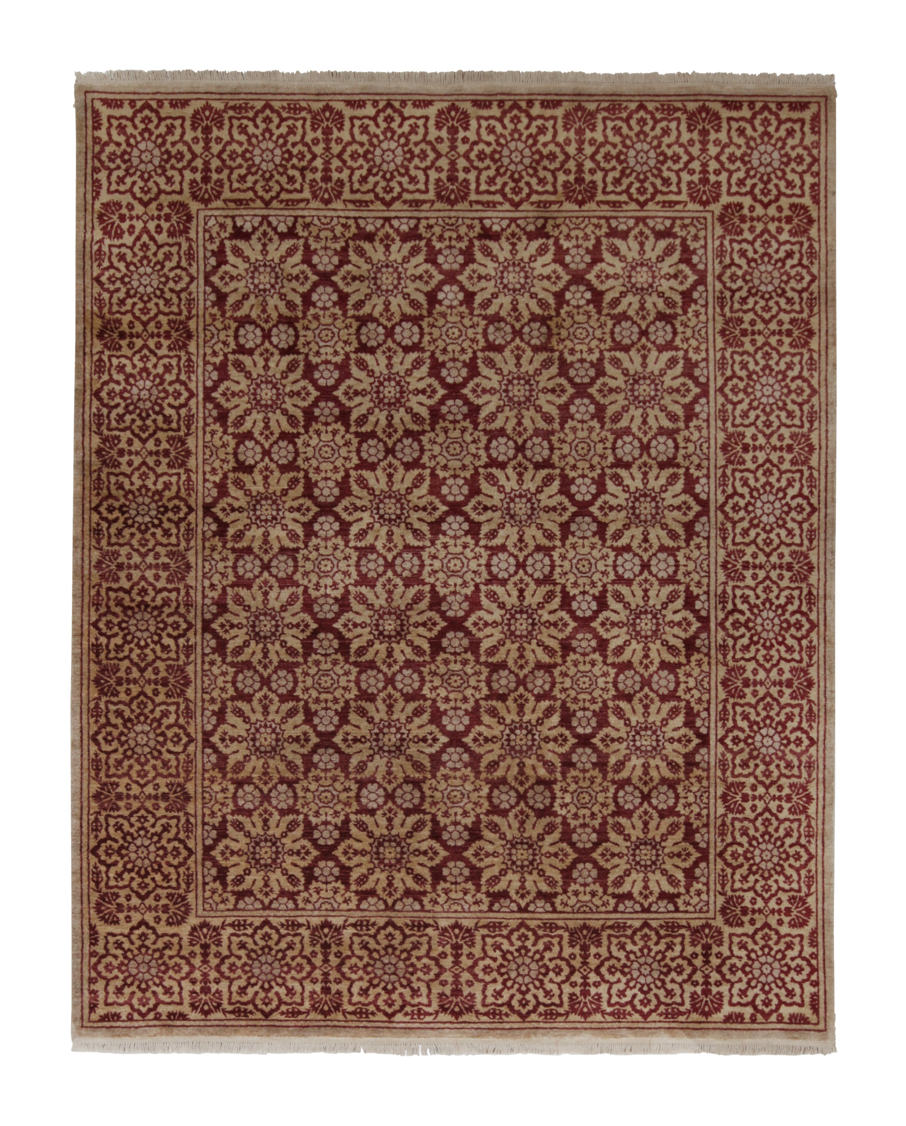 Rug & Kilim’s European Style Rug with Maroon & Gold Floral Pattern For Sale
